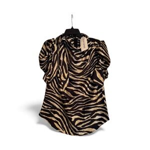 Elegant Zebra Print Puff Sleeve Blouse